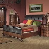 Alpine Furniture 351 QUEEN BED Queen Sleigh Bed with Faux Leather in Brown Cherry