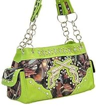 Hot Sale Lime Green Camo Fashion Double Pistol Purse Wtih Rhinestones