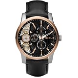 Fossil Men's ME1099 Black Leather Strap Textured Black Cutaway Analog Dial Chronograph Watch