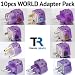 NEW! 10 Pieces HIGH QUALITY COMPLETE WORLD TRAVEL ADAPTER Pack for ALL countries in the WORLD in EUROPE ASIA AFRICA AUSTRALIA SOUTH AMERICA NORTH AMERICA MIDDLE EAST / WITH DUAL PLUG-IN PORTS! (WORKS AS TWO-ADAPTERS-IN-ONE!) / Built-in SURGE PROTECTORS