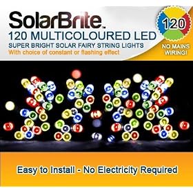 Solar Brite Deluxe Multi Coloured Solar Fairy Lights 120 LED Super Bright Decorative String, choice of light effect. Ideal for Trees, Gardens, Parties & More...