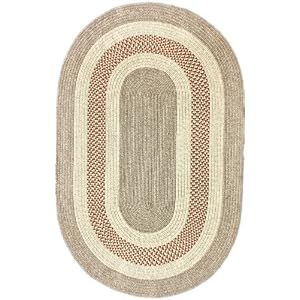 Indoor Outdoor Braided Area Rug 8x10 Oval Beige Rust