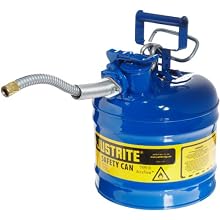 Justrite AccuFlow 7220320 Type II Galvanized Steel Safety Can with 5/8" Flexible Spout, 2 Gallons Capacity, Blue