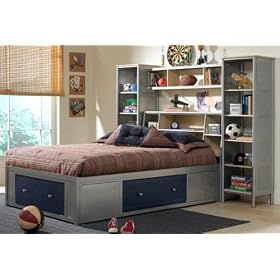 Universal Storage Platform Bed With Bookcase And Storage, SILVER NAVY, FULL by Home Decorators Collection