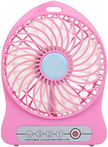 Portable Mini fan Rechargeable Desktop Fan 4-inch Vanes 3 Speeds Battery/ USB Powered Household Summer Cooler Cooling Operated Cool Cooler Fan with 18650 Rechargeable Battery and USB Charge Cord (PINK)