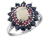 Sapphire, Ruby, Opal Ring 7 Carats (ctw) in Sterling Silver