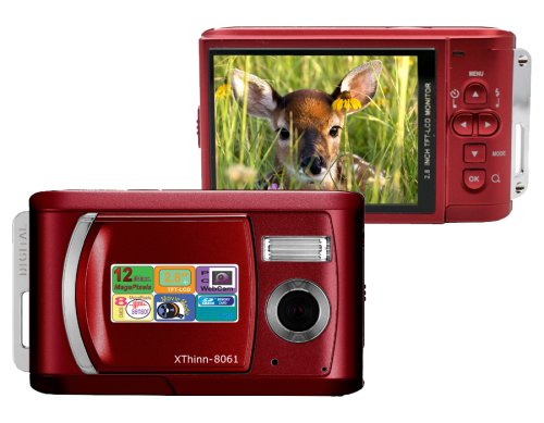 SVP Xthinn-8061 Red 12MP Max 2.8-inch LCD Slim Digital Camera with rechargeable battery