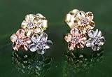 ハワイアンジュエリー 14ｋ キャッチピアス 「トリプルプルメリア ジルコン入り」 (カラー3色)/ハワイアンアクセサリー リング ホワイトゴールド