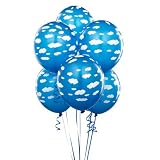 Cyan with White Clouds Balloons (6) Party Supplies