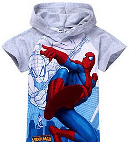 Uoobok Boys Spiderman Hoodies Short Sleeve T-shirts Grey (6-7 Years)