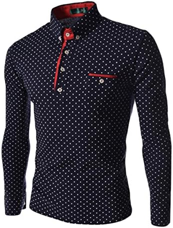Amoin Mens Luxury Casual Fit Dot Stylish Long Sleeve Shirts [5605],Navy Blue,X-Large