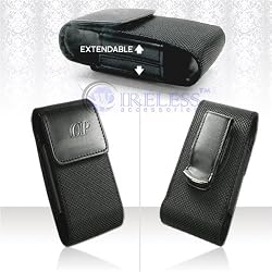 Black Nylon and Leather Vertical Extendable Cover Pouch Belt Clip for Samsung Sway U650, SGH-A637, Rant M540, Messager R450, Nokia 2600 Classic, Motorola Krave ZN4, Renegade V950, LG Incite CT810, Invision, Dare VX-9700 VX9700, enV2 VX-9100 VX9100, Vu / CU920 / CU915, Glimmer / UX-830 / Vantage, Shine CU720, Rumor / Scoop / UX-260, HTC Touch Pro, HTC Touch Diamond (CDMA), HTC Shadow, BlackBerry Pearl 8110 8120 8130, ZTE C78