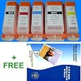 Compatible Ink Cartridge Replacement for Canon PGI-220 Black and CLI-221 Black, Cyan, Magenta, Yellow (5 Pack) W/CHIPS for Pixma iP3600 iP4600 iP4700 MP560 MP620 MP 620B MP640 MP980 MP990 MX860 MX870 Printers + 20 Pack of 4x6 Photo Paper