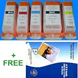 betaInk Compatible Ink Cartridge Replacement for Canon PGI-220 Black and CLI-221 Black, Cyan, Magenta, Yellow (5 Pack) W/CHIPS for Pixma iP3600 iP4600 iP4700 MP560 MP620 MP 620B MP640 MP980 MP990 MX860 MX870 Printers + 20 Pack of 4x6 Photo Paper