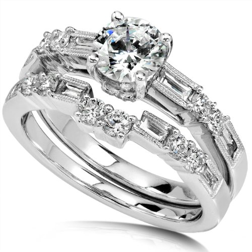 1-3/4ct TW Round & Baguette Diamond Bridal Set in 18Kt Gold (Size 6.75)