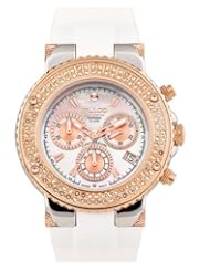 Mulco MW3-70602S-013 Stainless Steel Chronograph BlueMarine Collection Rose Gold and Stones bezel White Band Watch