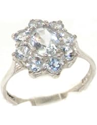 Luxury Solid 9K White Gold 1.5ct Natural Aquamarine Cluster Statement Ring - Finger Sizes 4 to 12 Available