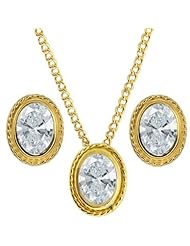 Carlo Bianca White 925 Yellow Gold Plated Silver Pendant Earrings Set Made With Swarovski Zirconia