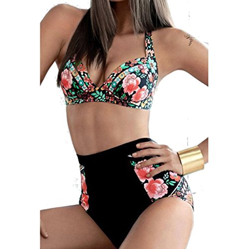 Zmart Women's Two Pieces High Waist floral Print Bikini Swimsuit