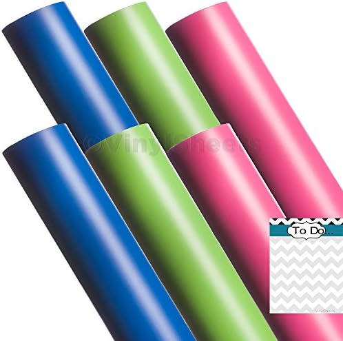 B2M307 12 x 24 Inches Traffic Blue Lime Pink 2 sheets of each color Matte Removable Indoor Adhesive Backed Vinyl Sheets Rolls for Personal Craft Vinyl Cutters make Wall Decals Vinyl Lettering Stickers at Home Decor