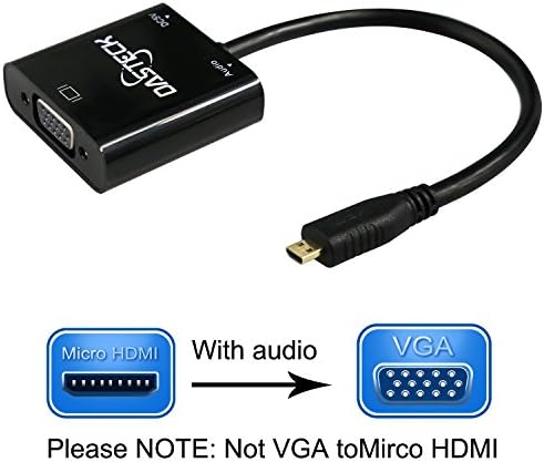 Micro HDMI to VGA with Audio, Dasteck Micro HDMI Male to VGA Female Adapter Converter with Audio 3.5mm cable and Charging Cable