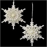 Set of 2 Silver Glitter Snowflake Christmas Ornaments