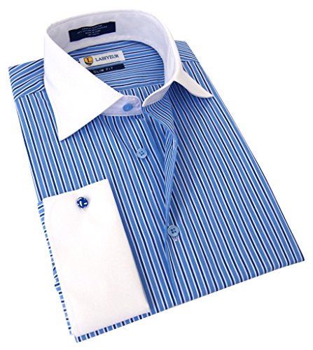Labiyeur men s slim fit french cuff striped dress shirt…