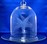Individually Hand Etched Starfish Clear Glass Dome Butler Serving Plate 10"H