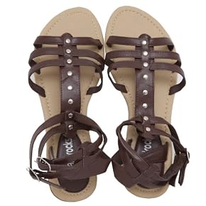 Ladies/Womens Studded Gladiator Summer Footwear Sandals Shoes (Brown Beige)