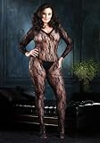 Plus Size Lace Long Sleves Bodystocking(Black-Plus Size)