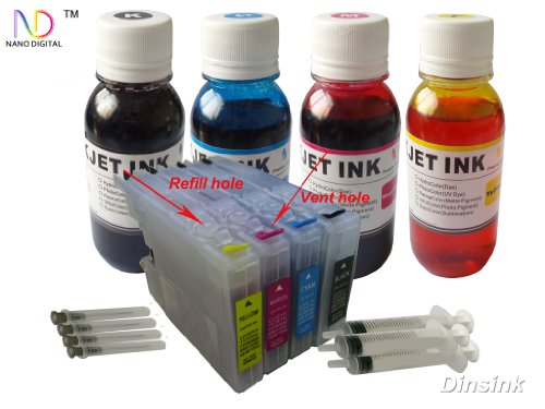 ND Brand Dinsink Refillable Ink Cartridge for Brother LC71 / LC75 / LC79(nonOEM) Ink Cartridges, Brother All-In-One Printers: MFC-J280W + 400ml ND Brand Bulk Refill Ink Specially Formulated for Brother - Cyan, Yellow, Magenta, and Black Color + 4 Syringes