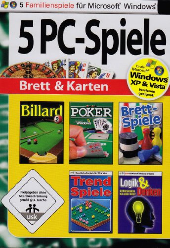 5 PC Spiele: Brett & Karten (Billard 2 Poker Brettspiele Trend Spiele Logik und Denken - Gehirnjogging f�r jedes Alter)
