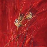Crimson Sparrows II by Ellen Granter poster print,18 in. x 18 in.