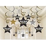 Graduation Star Swirl Decorations (Black/Silver/Gold) Party Accessory 30 pieces