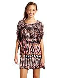 XOXO Juniors Printed Plisse Short Sleeve Dress, Pink, Medium