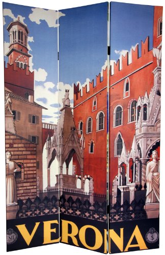 Unique Interesting Large Vintage Poster Art Prints - 6 ft. Double Printed Capri & Verona Italian Mediterranean Room Divider
