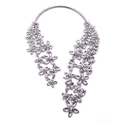 Girl Era Attractive Womens Black/White Full Rhinestone Filigree Flowers Cuff Collar Necklace