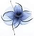 Womens Big Flower Mesh Feather Fascinator on Hair Clip and Brooch Deep Blue