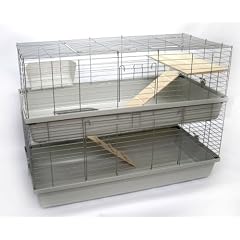 Doppelstockk�fig f�r Kaninchen und Meerschweinchen, 118x58x99 cm, silberfarben/lichtgrau