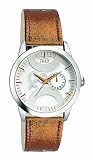 D&G Twin Tip Ladies Quartz Watch DW0700 With Silver Multi Function Dial, Stainless Steel Case And Metallic Gold Colour Leather Strap