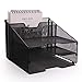 HQD Vertical Desktop Organizer, Mesh Desk Organizer with 2 Compartment Organizer Shelf and 3 Desktop Document Letter Tray File Organizer Desktop for Mail Sorter, Magazine Rack, Paper File Holder