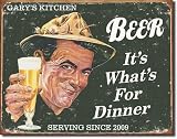 PERSONALIZED 16 Retro BEER FOR DINNER Collectible Tin Bar Sign MAN SALUTE