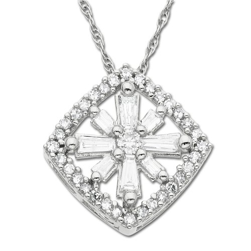 10k White Gold Diamond Square Pendant (1/3 cttw, I-J Color, I3 Clarity), 18