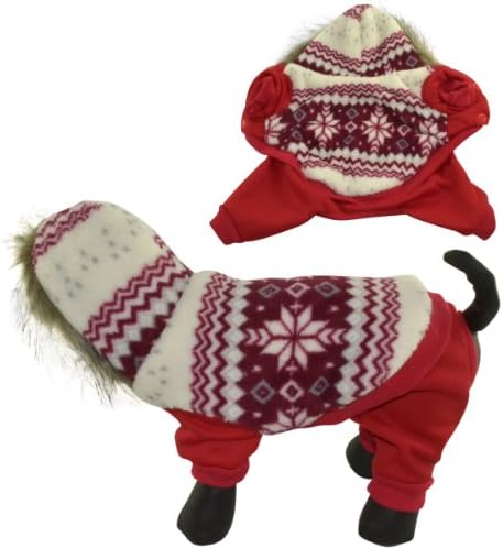 Dogloveit Pet Puppy Cat Dog Clothes Snowflake Style Dog Sweater with Woolen Hood Warm Dog Hoodie for Dogs XS S M L XL (Red, XL)