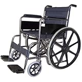 Heavy Duty 20' Leather Seat Mobile Transport Wheelchair with Chrome Steel Frame, Fixed Armrests, Fixed Footrests, Solid Castors, Solid Mag Wheels and Double Cross Bar.
