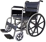 Heavy Duty 20 Leather Seat Mobile Transport Wheelchair with Chrome Steel Frame, Fixed Armrests, Fixed Footrests, Solid Castors, Solid Mag Wheels and Double Cross Bar.