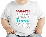 Warning I Know All The Words To Frozen Funny Slogan オーガニックベビーTシャツ 12 - 18 Months
