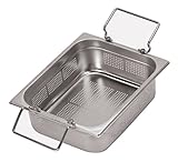 IMAGE OF Paderno World Cuisine 20 7/8 inches by 12 3/4 inches Stainless-steel Perforated Hotel Pan with Folding Handles - 1/1 (depth: 6 inches)