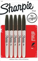 Sharpie Permanent Marker, Fine Point, Black, Pack of 5