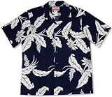 Protea & Shell Ginger Men's Hawaiian Aloha Shirt in Navy Blue - 3X